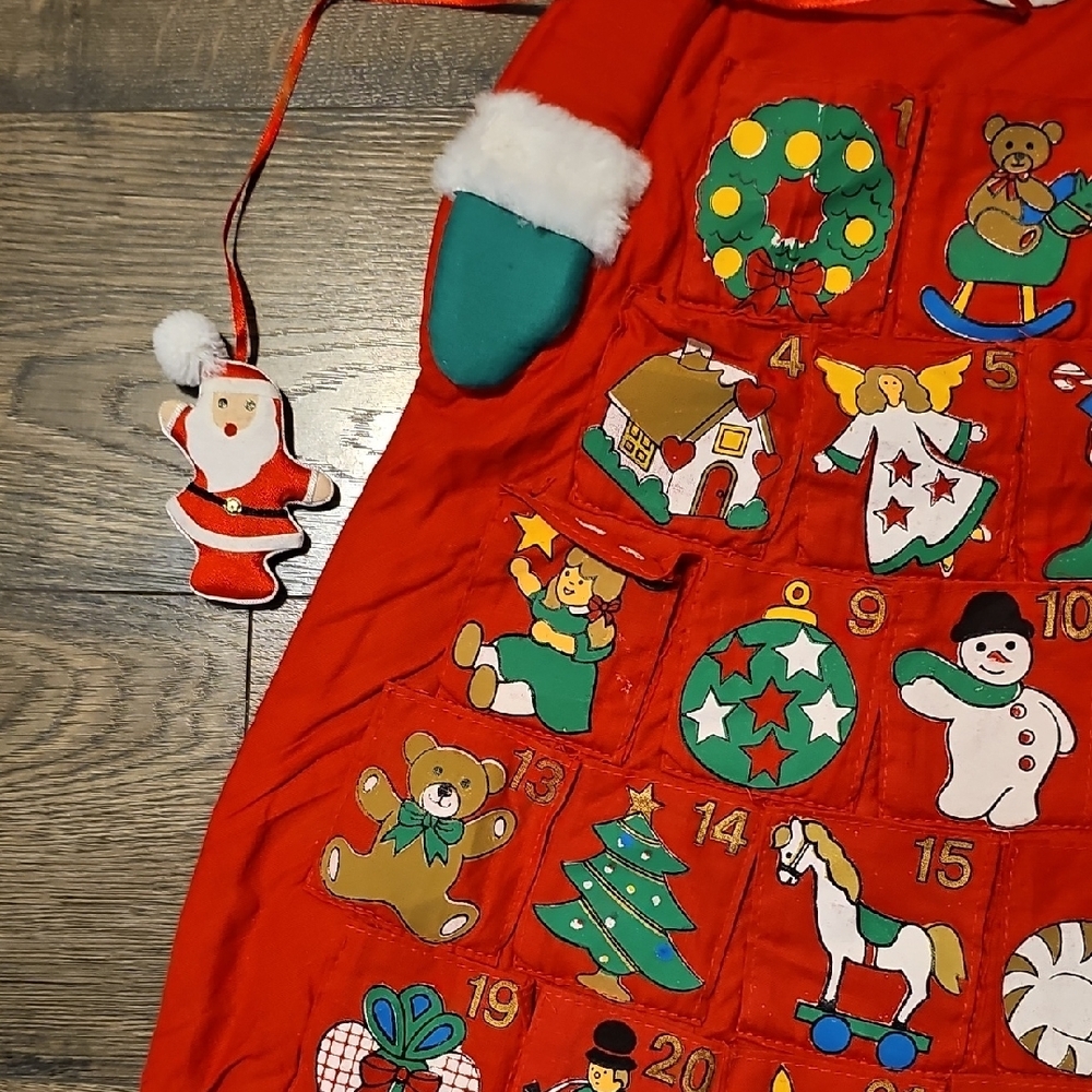 VINTAGE Advent Calendar Santa 80s Christmas Decor Holiday Retro Wall Hang - Picture 3 of 6